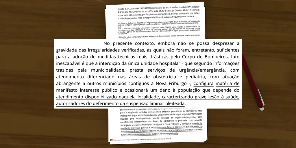 Trecho da decisão que aceitou o pedido da Prefeitura de Nova Friburgo