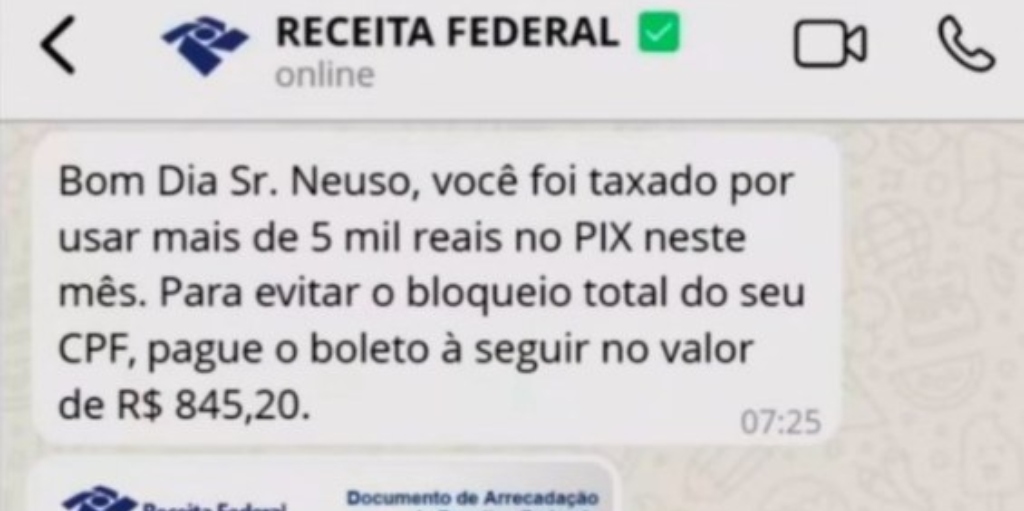 Golpistas utilizam símbolos oficiais da Receita Federal para enganar as vítimas