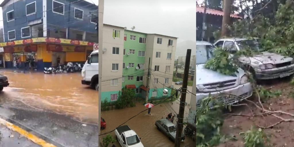 Moradores publicaram nas redes sociais imagens das ocorrências da chuva da última segunda-feira, 9, em Nova Friburgo