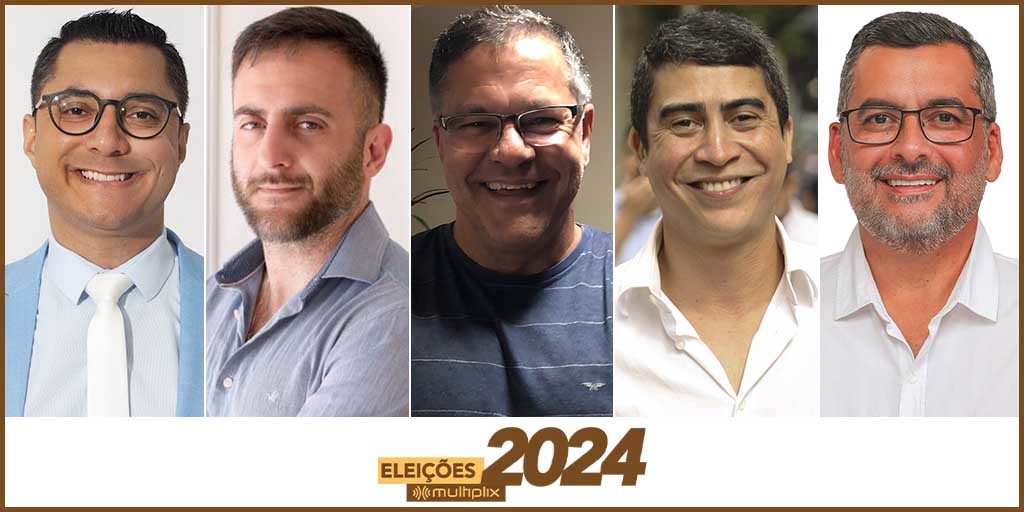 Candidatos em ordem alfabética: Johnny Maycon (PL), Patrick do NOVO (Novo), Sérgio Louback (Republicanos), Wanderson Nogueira (PDT) e Zé Alexandre (PT)