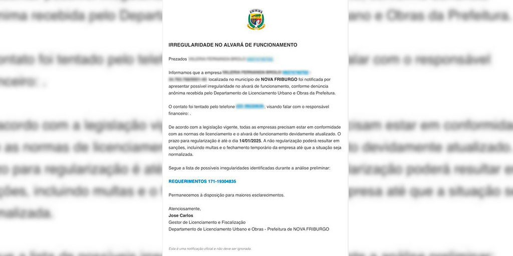 Criminosos criam até setores fictícios da prefeitura e enviam emails como este para enganar as vítimas 